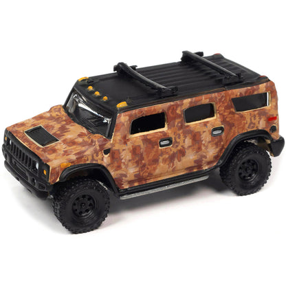 1969 Chevrolet K10 Blazer Gold Metallic and 2004 Hummer H2 Brown Camouflage "Off Road" Set of 2 Cars 1/64 Diecast Model Cars by Johnny Lightning