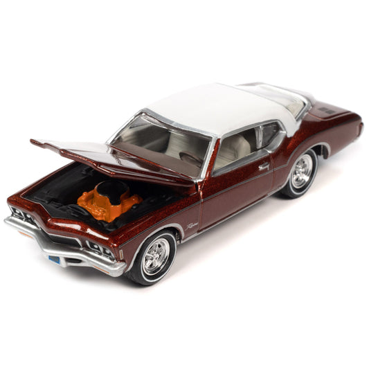 1976 Oldsmobile Cutlass Supreme Dark Blue Metallic with White Top & Interior & 1972 Buick Riviera Burnish Bronze Metallic with White Top & Interior "Super Seventies" Set of 2 Cars "2-Packs" 2023 Release 2 1/64 Diecast Model Cars by Johnny Lightning