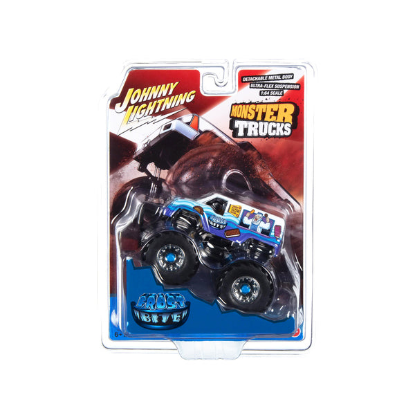 "Frost Bite" Monster Truck "I Scream You Scream" with Black Wheels and Driver Figure "Monster Trucks" Series 1/64 Diecast Model by Johnny Lightning