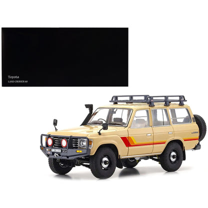 Toyota Land Cruiser 60 RHD (Right Hand Drive) Beige with Stripes and Roof Rack with Accessories 1/18 Diecast Model Car by Kyosho