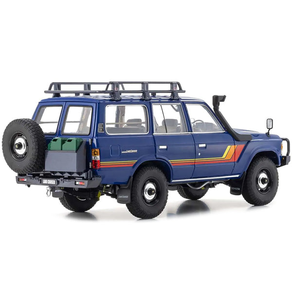 Toyota Land Cruiser 60 RHD (Right Hand Drive) Blue with Stripes and Roof Rack with Accessories 1/18 Diecast Model Car by Kyosho