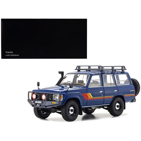 Toyota Land Cruiser 60 RHD (Right Hand Drive) Blue with Stripes and Roof Rack with Accessories 1/18 Diecast Model Car by Kyosho