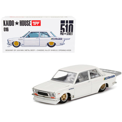 Datsun 510 Pro Street Pearl White "GREDDY" (Designed by Jun Imai) "Kaido House" Special 1/64 Diecast Model Car by True Scale Miniatures