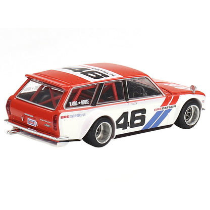 Datsun 510 Wagon RHD (Right Hand Drive) #46 "BRE V1" Red and White with Blue Stripes (Designed by Jun Imai) "Kaido House" Special 1/64 Diecast Model Car by True Scale Miniatures