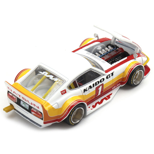 Datsun Fairlady Z Kaido GT V1 RHD (Right Hand Drive) #1 White with Stripes (Designed by Jun Imai) "Kaido House" Special 1/64 Diecast Model Car by True Scale Miniatures