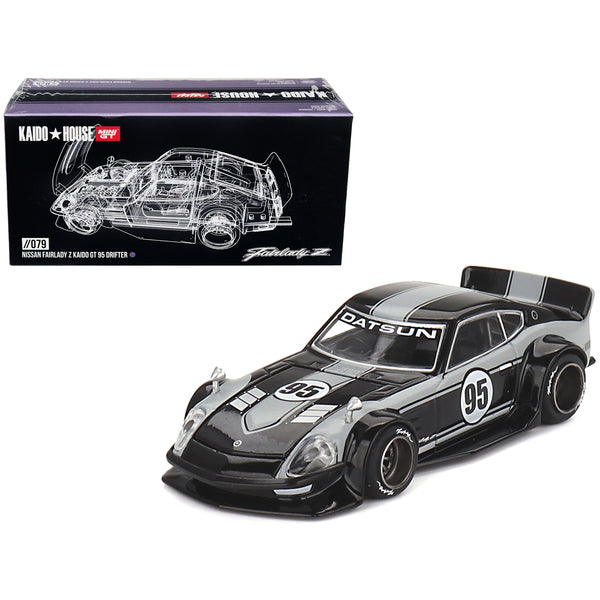 Nissan Fairlady Z "Kaido GT 95 Drifter V1" RHD (Right Hand Drive) #95 Black and Silver (Designed by Jun Imai) "Kaido House" Special 1/64 Diecast Model Car by True Scale Miniatures