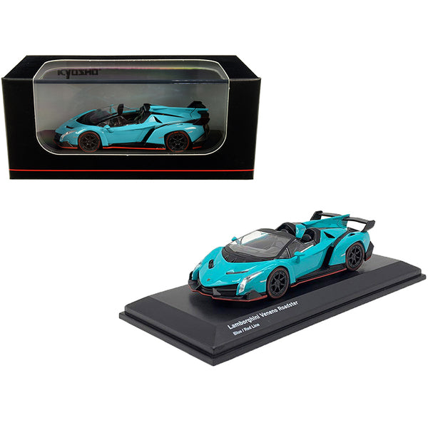 Lamborghini Veneno Roadster Light Blue with Red Line 1/64 Diecast Model Car by Kyosho