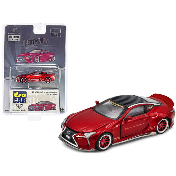 Lexus LC500 LB Works RHD (Right Hand Drive) Red Metallic with Carbon Top and Graphics Limited Edition to 1200 pieces 1/64 Diecast Model Car by Era Car