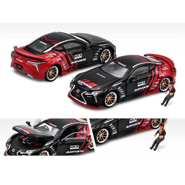 Lexus LC500 RHD (Right Hand Drive) Black and Red ADVAN Livery "HKS" and Driver Figure Limited Edition to 1800 pieces 1/64 Diecast Model Car by Era Car