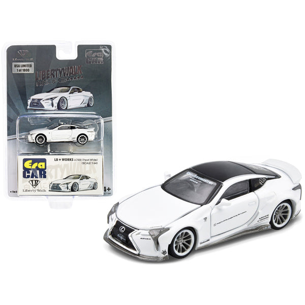 Lexus LC500 LB Works RHD (Right Hand Drive) Pearl White with Black Top and Graphics Limited Edition to 1800 pieces 1/64 Diecast Model Car by Era Car