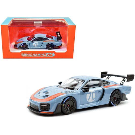 2018 Porsche 935/19 #70 Light Blue with Orange Accents 1/64 Diecast Model Car by Minichamps