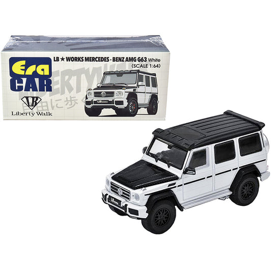 Mercedes-Benz AMG G63 LB Works Wagon White with Carbon Hood and Black Top 1/64 Diecast Model Car by Era Car