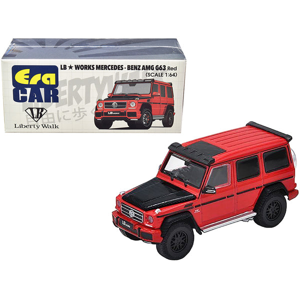 Mercedes-Benz AMG G63 LB Works Wagon Red with Carbon Hood 1/64 Diecast Model Car by Era Car