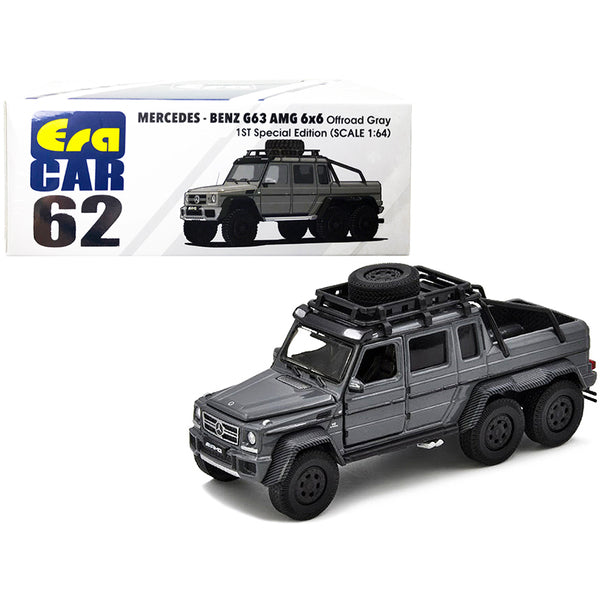 Mercedes Benz G63 AMG 6x6 Pickup Truck with Roof Rack Offroad Gray "1st Special Edition" 1/64 Diecast Model Car by Era Car