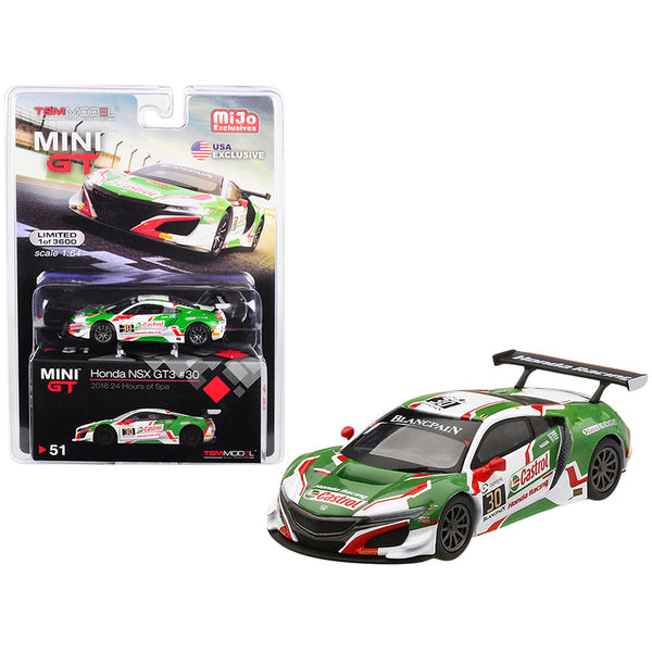 Honda NSX GT3 #30 "Castrol" 24 Hours of Spa (2018) Limited Edition to 3600 pieces Worldwide 1/64 Diecast Model Car by True Scale Miniatures