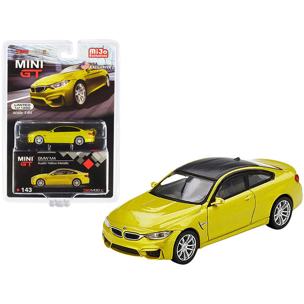 BMW M4 (F82) Austin Yellow Metallic with Carbon Top Limited Edition to 1200 pieces Worldwide 1/64 Diecast Model Car by True Scale Miniatures