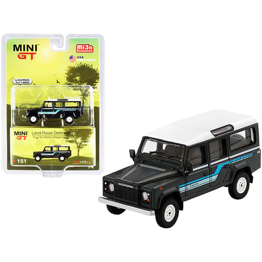 1985 Land Rover Defender 110 County Station Wagon Dark Gray with White Top Limited Edition to 1800 pieces Worldwide 1/64 Diecast Model Car by True Scale Miniatures