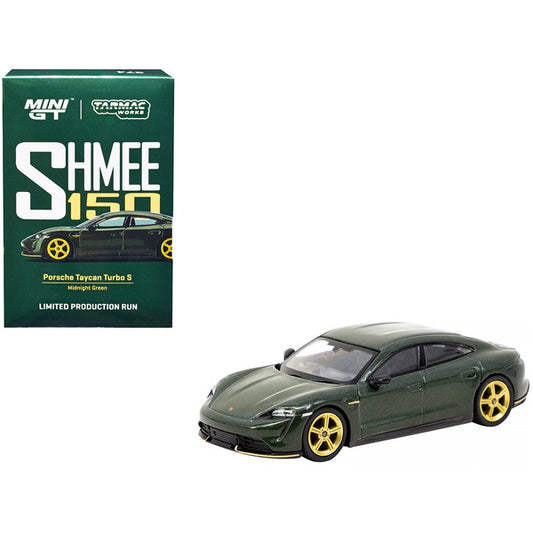 Porsche Taycan Turbo S Midnight Green Metallic with Black Top and Gold Wheels "Shmee150 Collection" "Collaboration Model" 1/64 Diecast Model Car by True Scale Miniatures & Tarmac Works