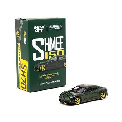 Porsche Taycan Turbo S Midnight Green Metallic with Black Top and Gold Wheels "Shmee150 Collection" "Collaboration Model" 1/64 Diecast Model Car by True Scale Miniatures & Tarmac Works