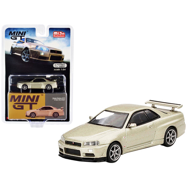 Nissan Skyline GT-R (R34) M-Spec RHD (Right Hand Drive) Silica Breath Gold Metallic Limited Edition to 3000 pieces Worldwide 1/64 Diecast Model Car by True Scale Miniatures