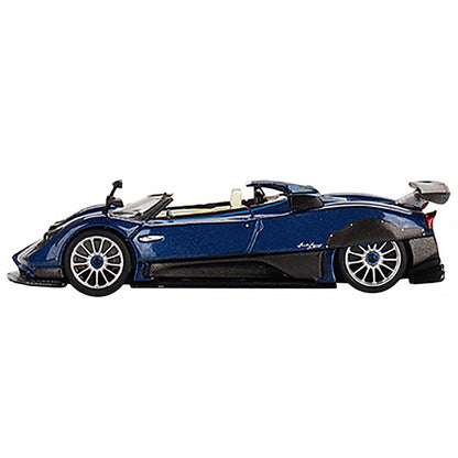 Pagani Zonda HP Barchetta Convertible Blue Tricolore Metallic and Carbon with White Interior Limited Edition to 4200 pieces Worldwide 1/64 Diecast Model Car by True Scale Miniatures