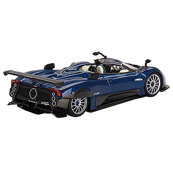 Pagani Zonda HP Barchetta Convertible Blue Tricolore Metallic and Carbon with White Interior Limited Edition to 4200 pieces Worldwide 1/64 Diecast Model Car by True Scale Miniatures