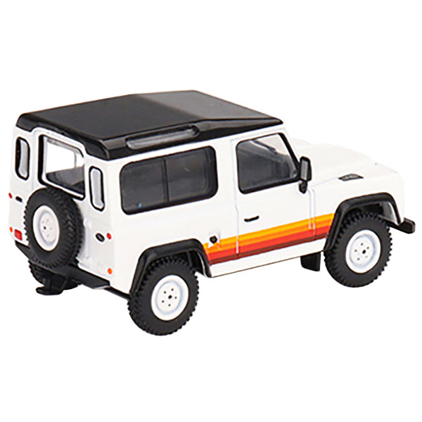 Land Rover Defender 90 Wagon White with Black Top and Stripes Limited Edition to 1800 pieces Worldwide 1/64 Diecast Model Car by True Scale Miniatures