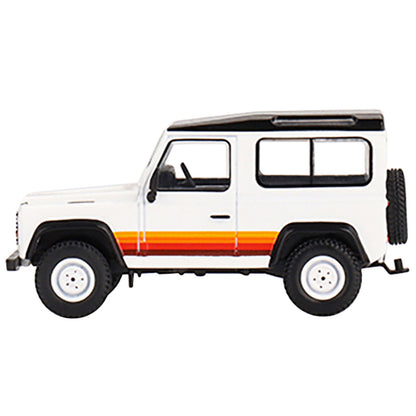 Land Rover Defender 90 Wagon White with Black Top and Stripes Limited Edition to 1800 pieces Worldwide 1/64 Diecast Model Car by True Scale Miniatures