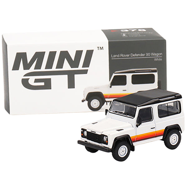 Land Rover Defender 90 Wagon White with Black Top and Stripes Limited Edition to 1800 pieces Worldwide 1/64 Diecast Model Car by True Scale Miniatures