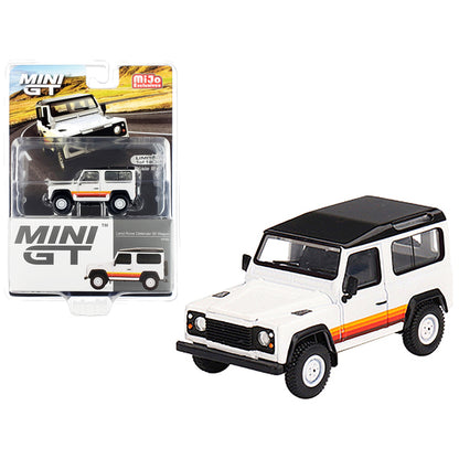 Land Rover Defender 90 Wagon White with Black Top and Stripes Limited Edition to 1800 pieces Worldwide 1/64 Diecast Model Car by True Scale Miniatures