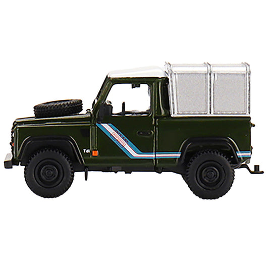 Land Rover Defender 90 Pickup Truck Bronze Green with White Top and Silver Camper Shell Limited Edition to 1200 pieces Worldwide 1/64 Diecast Model Car by True Scale Miniatures