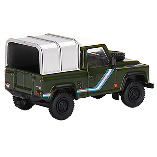 Land Rover Defender 90 Pickup Truck Bronze Green with White Top and Silver Camper Shell Limited Edition to 1200 pieces Worldwide 1/64 Diecast Model Car by True Scale Miniatures