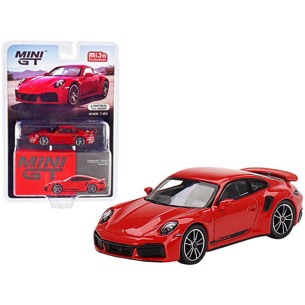 Porsche 911 Turbo S Guards Red with Black Stripes Limited Edition to 3000 pieces Worldwide 1/64 Diecast Model Car by True Scale Miniatures