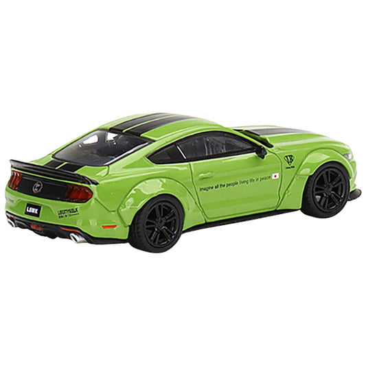 Ford Mustang LB-WORKS Grabber Lime Green with Black Stripes "Imagine All The People Living Life In Peace" Limited Edition to 3000 pieces Worldwide 1/64 Diecast Model Car by True Scale Miniatures