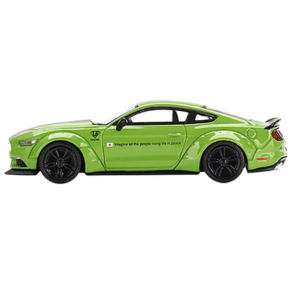 Ford Mustang LB-WORKS Grabber Lime Green with Black Stripes "Imagine All The People Living Life In Peace" Limited Edition to 3000 pieces Worldwide 1/64 Diecast Model Car by True Scale Miniatures