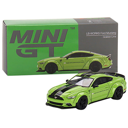 Ford Mustang LB-WORKS Grabber Lime Green with Black Stripes "Imagine All The People Living Life In Peace" Limited Edition to 3000 pieces Worldwide 1/64 Diecast Model Car by True Scale Miniatures