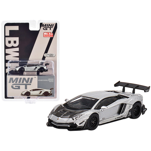 Lamborghini Aventador LB WORKS Matt Silver with Carbon Hood Limited Edition to 4800 pieces Worldwide 1/64 Diecast Model Car by True Scale Miniatures