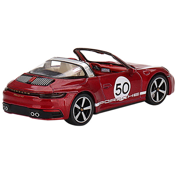 Porsche 911 Targa 4S Convertible "Heritage Design" Edition #50 Cherry Red Metallic Limited Edition to 1800 pieces Worldwide 1/64 Diecast Model Car by True Scale Miniatures