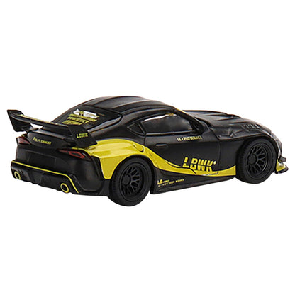 Toyota GR Supra "LB-Works" Matt Black with Yellow Graphics Limited Edition to 1800 pieces Worldwide 1/64 Diecast Model Car by True Scale Miniatures