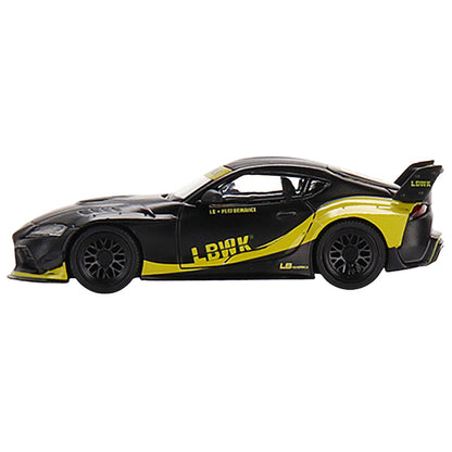 Toyota GR Supra "LB-Works" Matt Black with Yellow Graphics Limited Edition to 1800 pieces Worldwide 1/64 Diecast Model Car by True Scale Miniatures