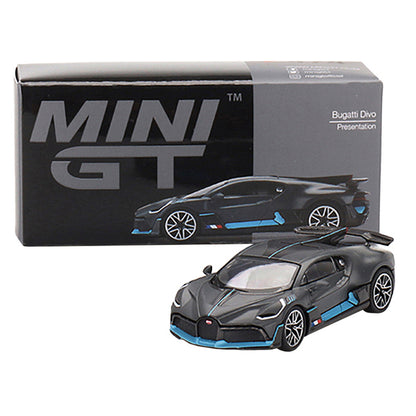 Bugatti Divo "Presentation" Matt Gray with Light Blue Accents Limited Edition to 5400 pieces Worldwide 1/64 Diecast Model Car by True Scale Miniatures