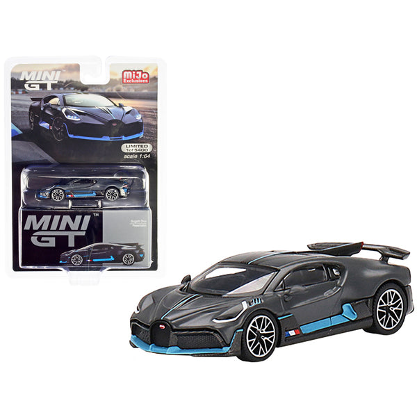 Bugatti Divo "Presentation" Matt Gray with Light Blue Accents Limited Edition to 5400 pieces Worldwide 1/64 Diecast Model Car by True Scale Miniatures