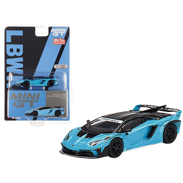 Lamborghini Aventador GT EVO "LB-Silhouette Works" Baby Blue with Black Top Limited Edition to 4200 pieces Worldwide 1/64 Diecast Model Car by True Scale Miniatures