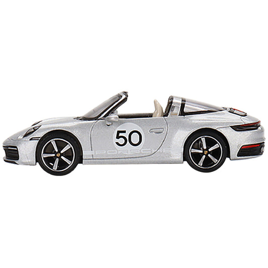 Porsche 911 Targa 4S #50 GT Silver Metallic "Heritage Design Edition" Limited Edition to 2400 pieces Worldwide 1/64 Diecast Model Car by True Scale Miniatures