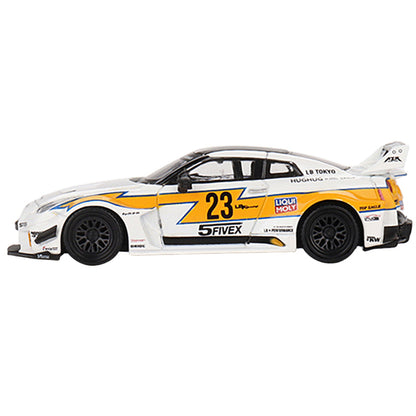 Nissan LB-Silhouette Works GT 35GT-RR Ver.1 RHD (Right Hand Drive) #23 White with Yellow Stripes "LB Racing" Limited Edition to 5400 pieces Worldwide 1/64 Diecast Model Car by True Scale Miniatures