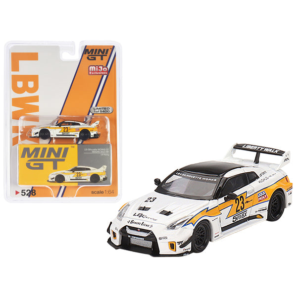 Nissan LB-Silhouette Works GT 35GT-RR Ver.1 RHD (Right Hand Drive) #23 White with Yellow Stripes "LB Racing" Limited Edition to 5400 pieces Worldwide 1/64 Diecast Model Car by True Scale Miniatures