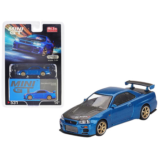 Nissan Skyline GT-R (R34) Top Secret Bayside Blue 1/64 Diecast Model Car by True Scale Miniatures