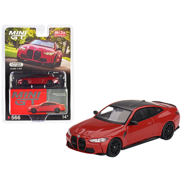 BMW M4 Competition (G82) Toronto Red Metallic with Carbon Top Limited Edition to 1800 pieces Worldwide 1/64 Diecast Model Car by True Scale Miniatures