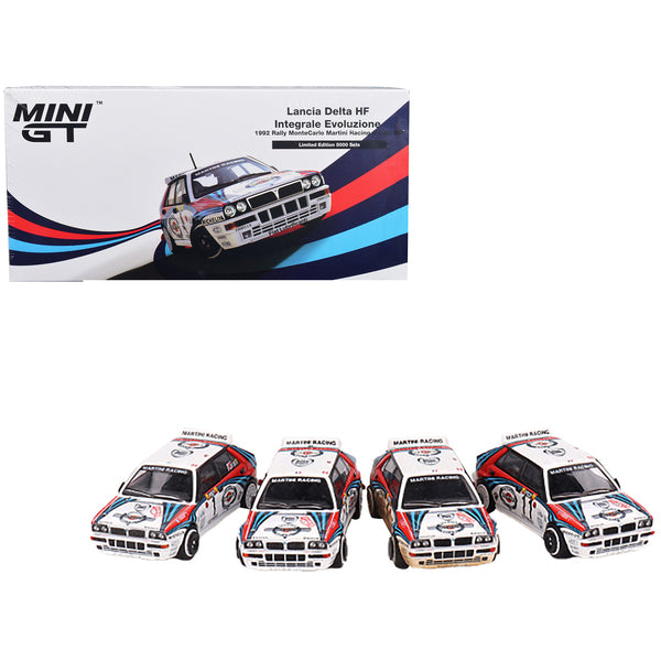 Lancia Delta HF Integrale Evoluzione "Martini Racing - 1992 Rally MonteCarlo" 4 Piece Set 1/64 Diecast Models by True Scale Miniatures