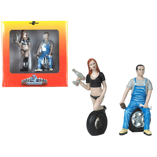 Michele and Derek Tire Brigade 2 piece Figurine Set 1/18 by Motorhead Miniatures